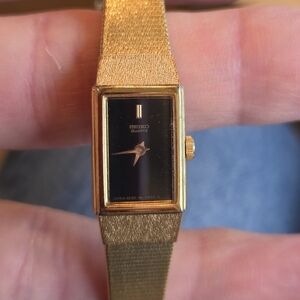 Vintage 1980's Seiko Gold and Black Rectangular Ladies Watch
